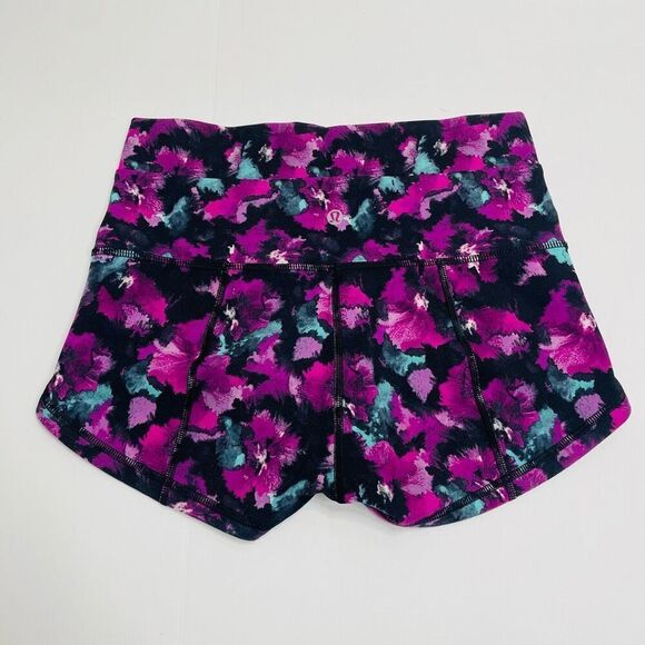 Lululemon Wunder Short 2" Mini Midnight Bloom Black Deep Fuschia Athletic Shorts - Picture 3 of 9